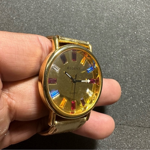 Regent Ladies Quartz Watch Gold Tone Multi Color Crystal Accent Dial Working - Picture 2 of 8